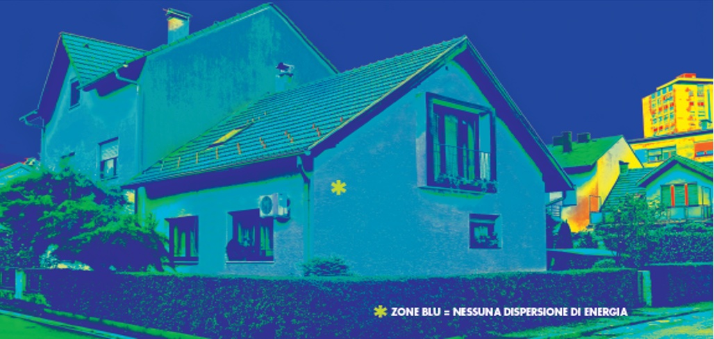 Termografia dopo l'applicazione del cappotto termico: zone blu, nessuna dispersione di energia