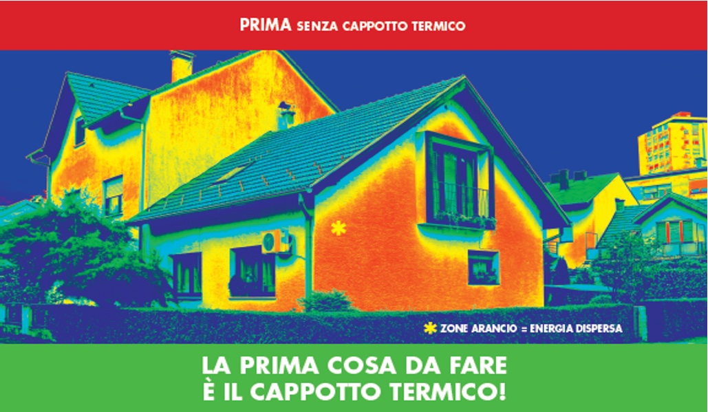 Termografia prima dell'applicazione del cappotto termico: zone arancio, energia dispersa